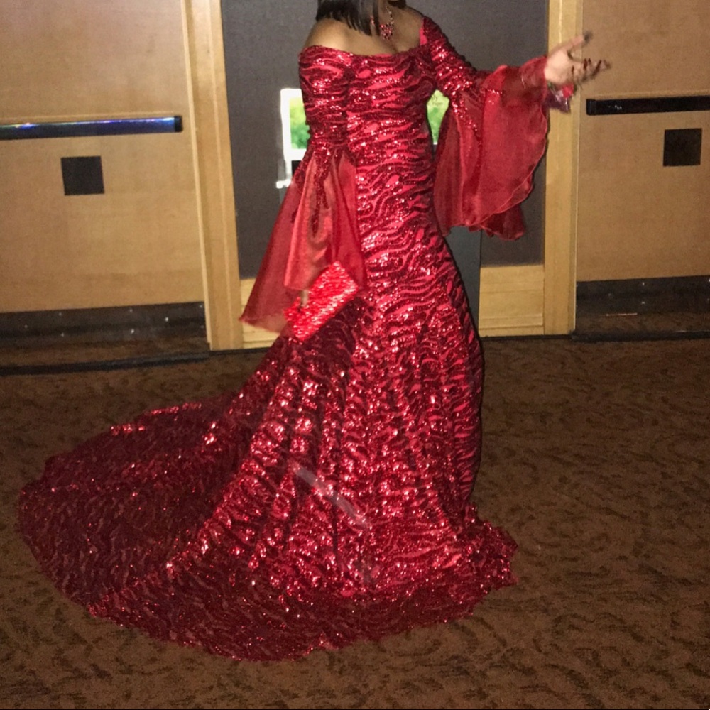 Custom Made Red Sequin Prom Dress